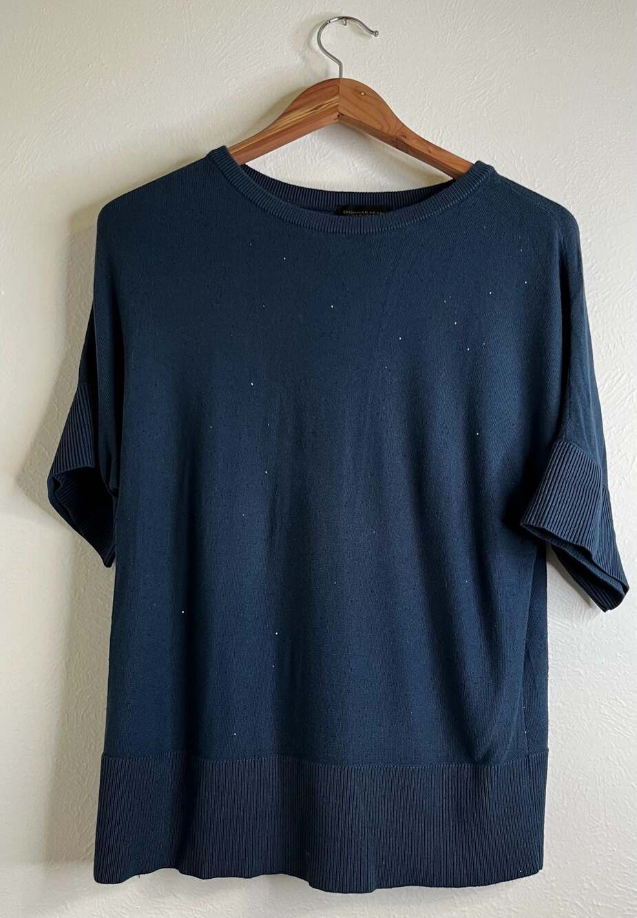 Donna Karan New York Embellished Knit Pullover Short Sleeve Sweater Top